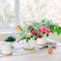 Wholesale 3 size durable white cheap plants pots ceramic flower pots succulent planter pot with bamboo tray